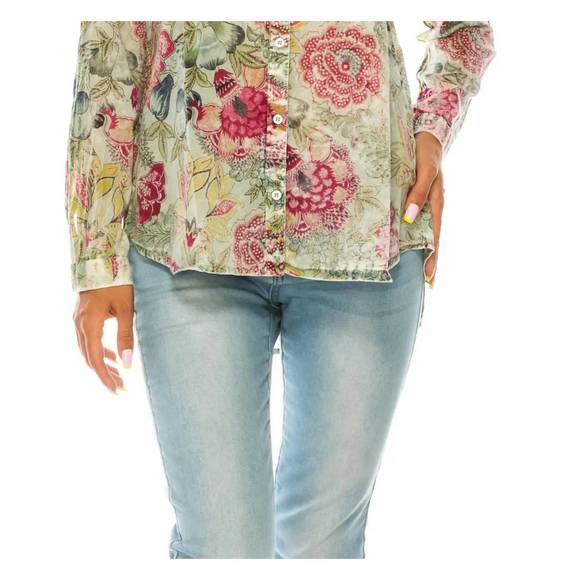 NEW MAGAZINE CLOTHING floral printed button-down shirt in basil - Picture 3 of 3